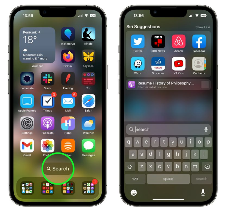 逊克苹果手机维修分享升级到 iOS 16 后，如何删除主屏幕上的搜索按钮 